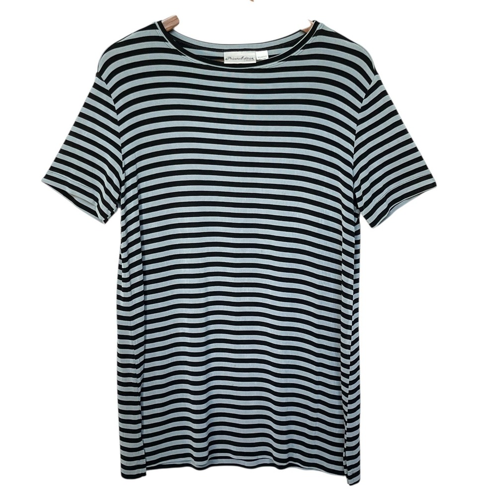 Private Edition by Chico's Blue Black Striped Short Sleeve Top Size 1 Small USA